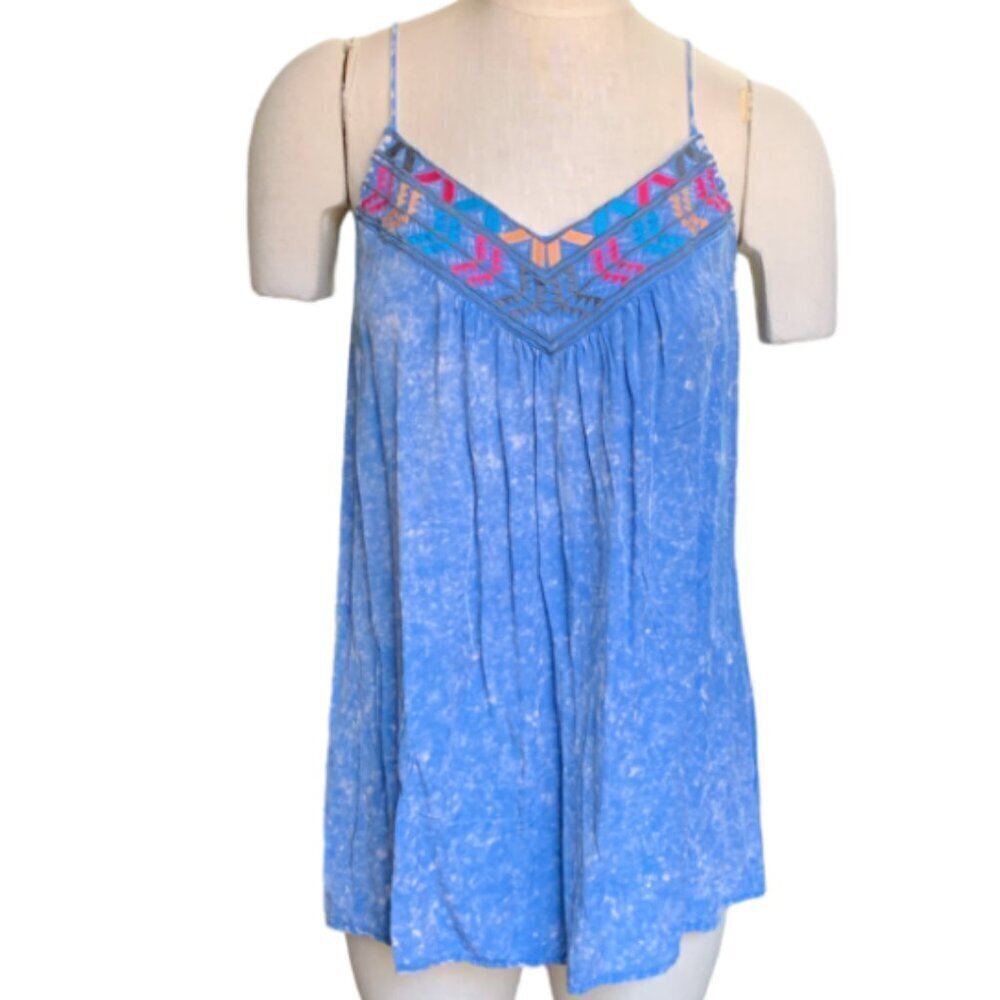 En Creme Embroidered Swing Trapeze Racerback Tank Top Sz S #19B